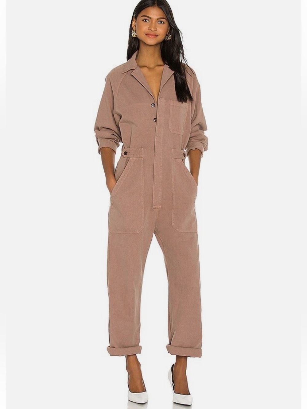 Citizen of Humanity Shay Easy Side Button Jumpsuit in Redwood Brown, size L